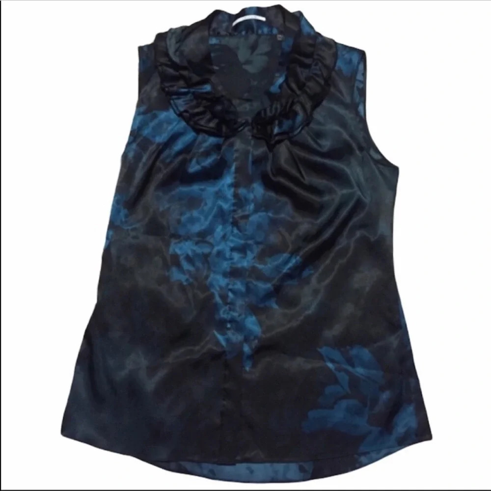 T Tahari Sleeveless Ruffle Neckline Blouse Size S